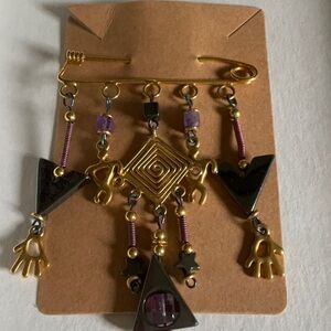 Gold and Black Geometric Dangle Brooch